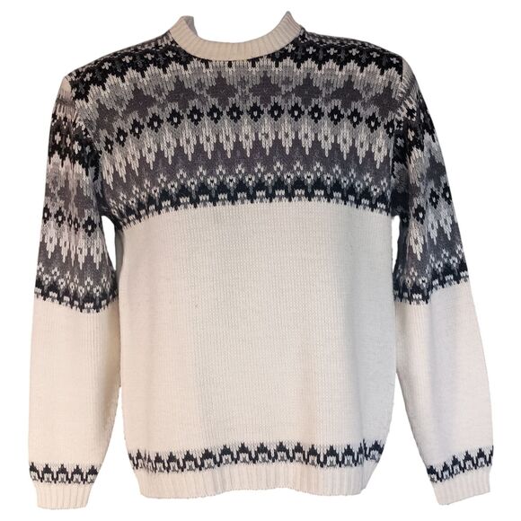 KANDAHAR Ski Sweater Mens Large Nordic Fair Isle Knit Long Sleeve Crew Neck Vtg